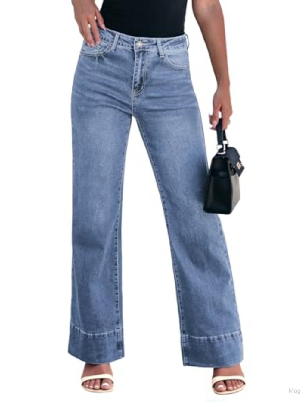High Waisted Wide Leg Flare Jeans Stretchy Denim Pants with Pockets